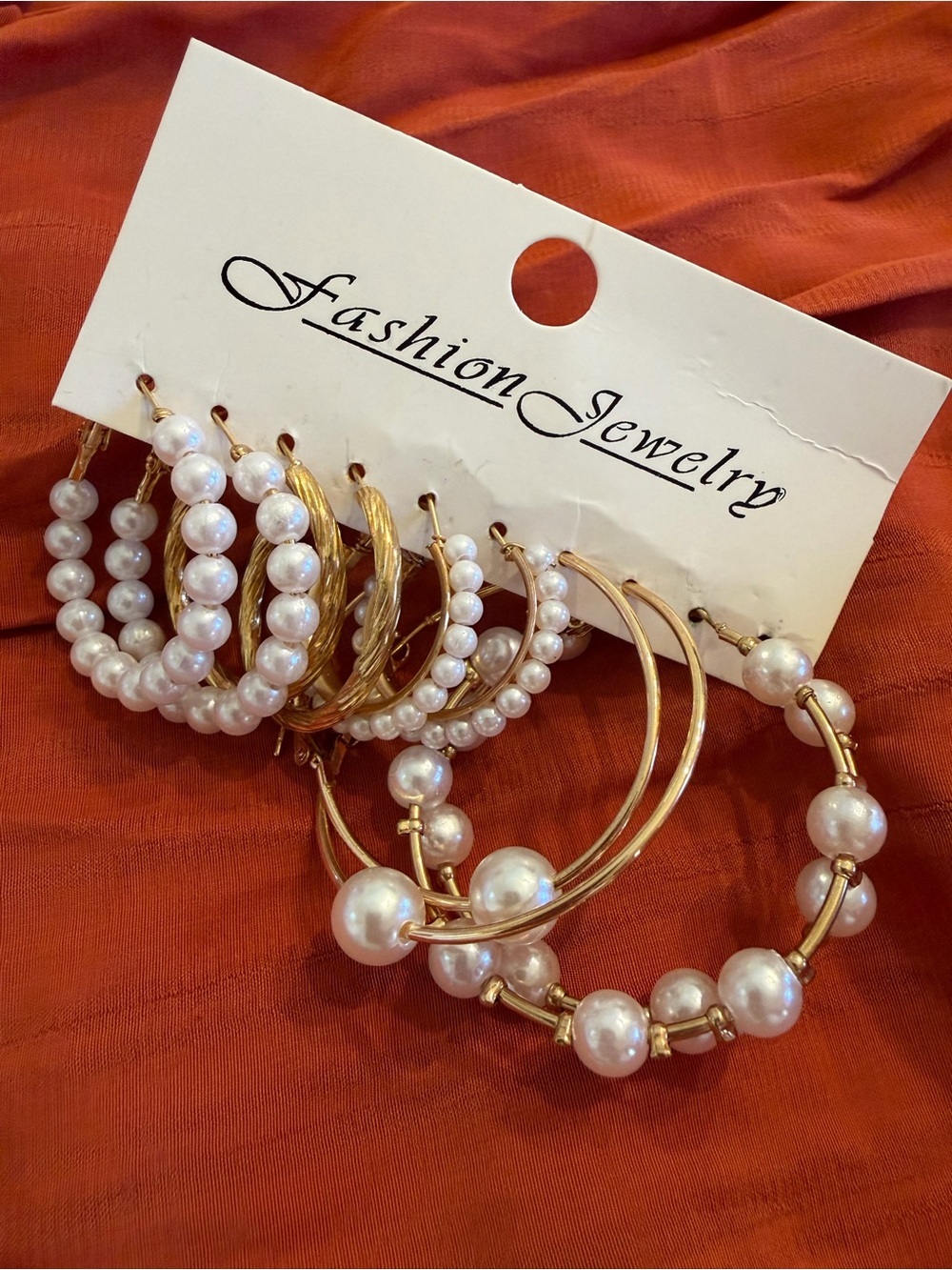Pearl and Gold Hoop Earring Set